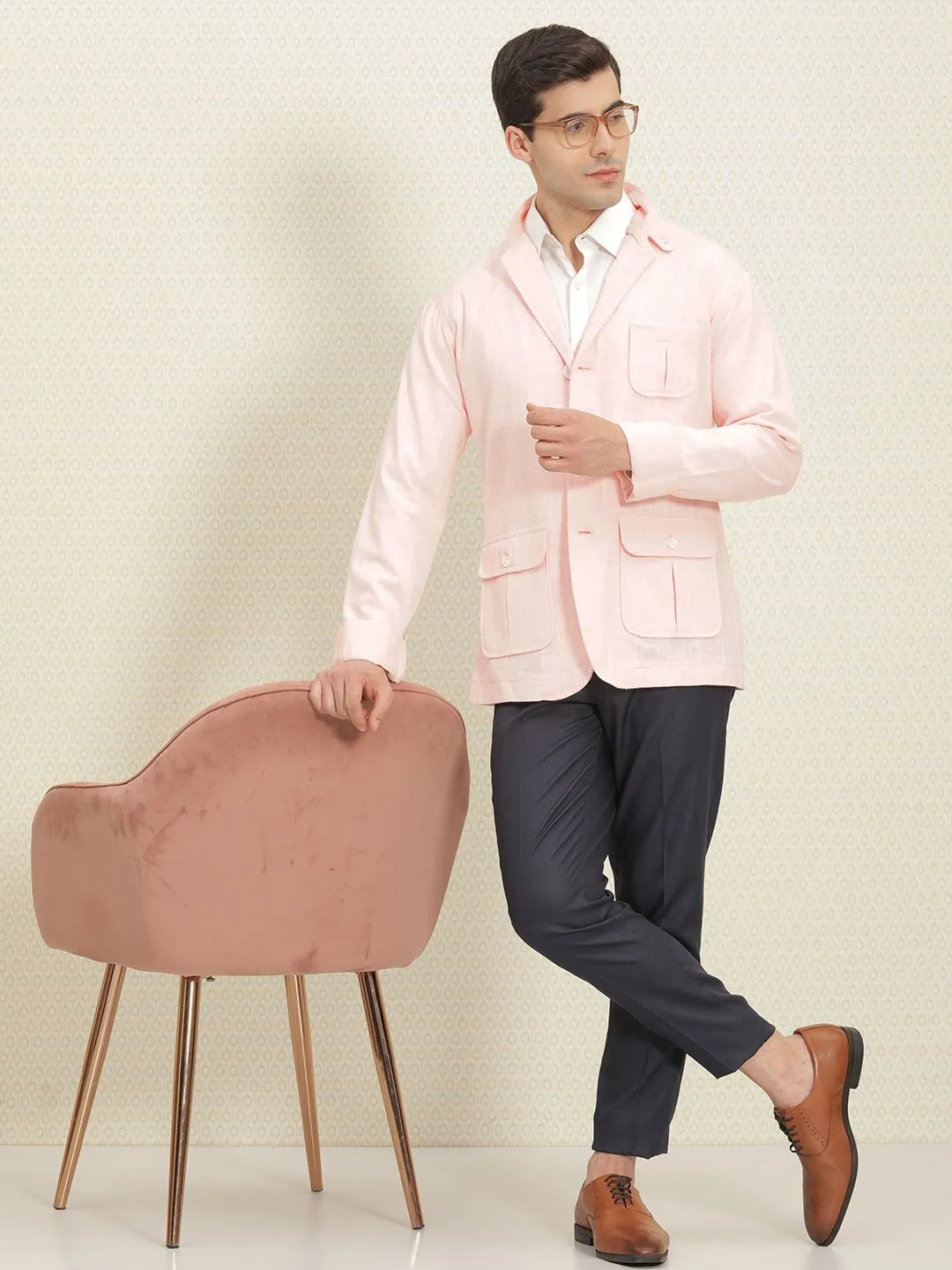 House of Pataudi Pure Cotton Checked Single-Breasted Jashn Blazers