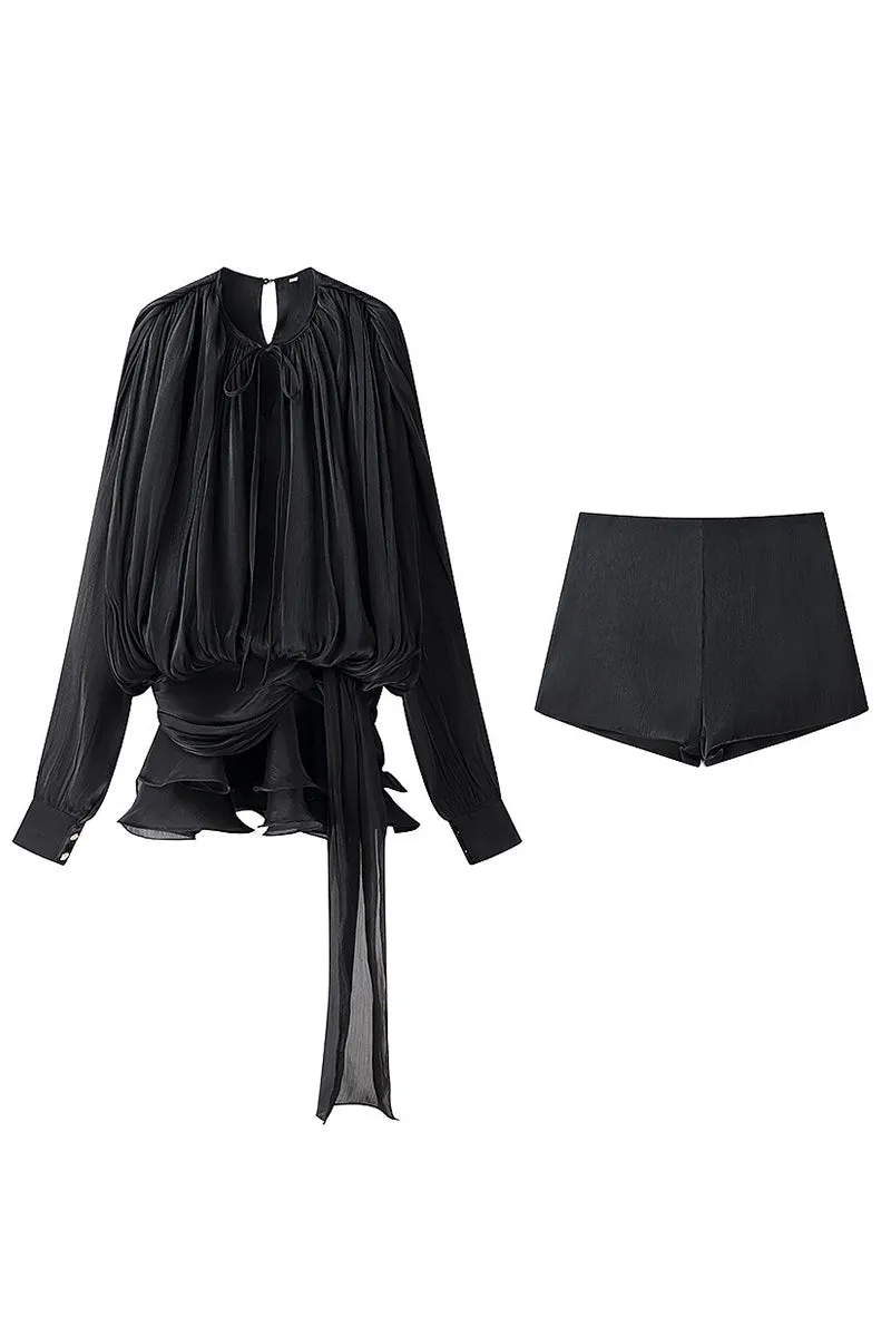HUZ1308 Chiffon Blouse & Shorts Set
