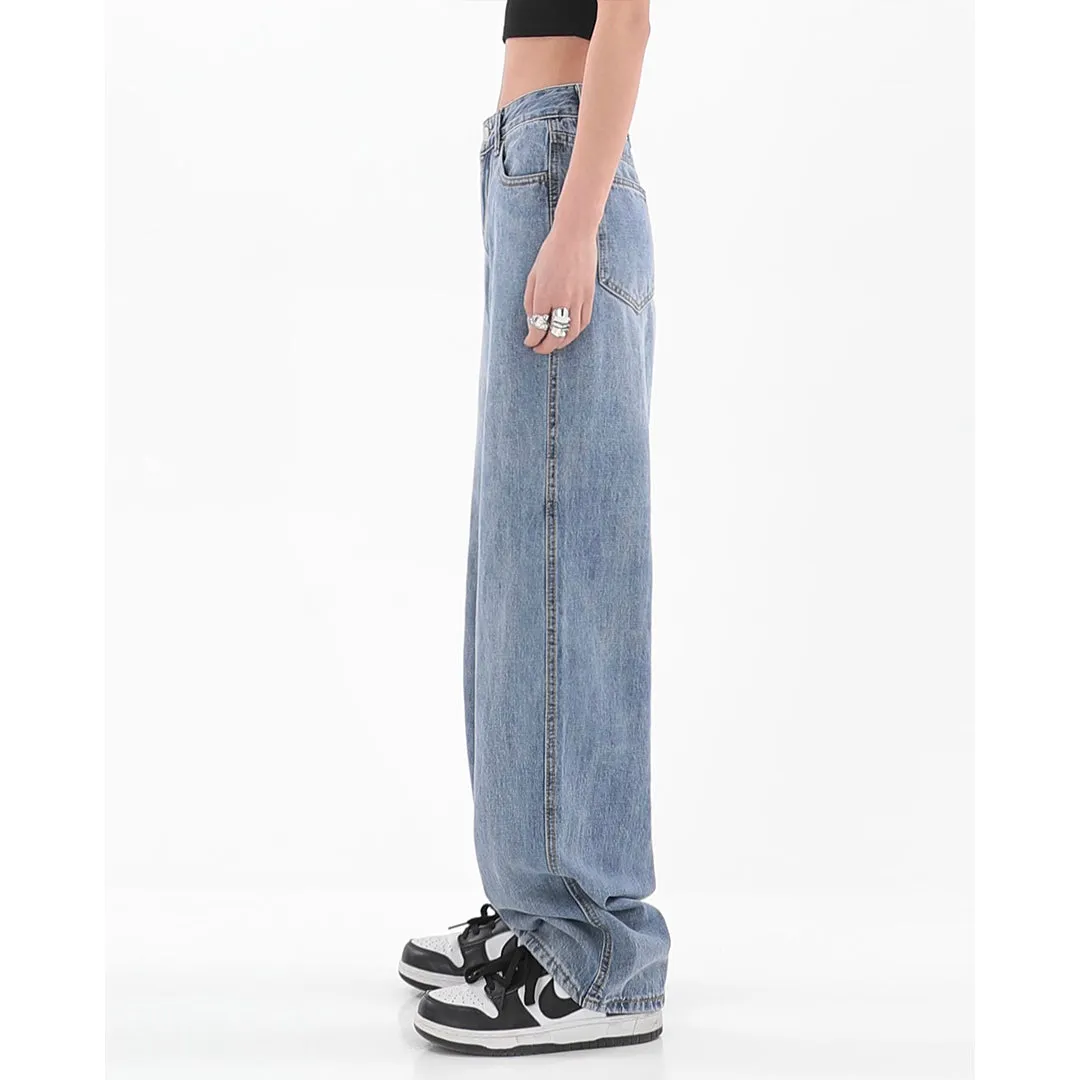Ined Vintage Light Blue Denim High-waisted Loose Straight Leg Mopping Wide-leg Jeans Pants