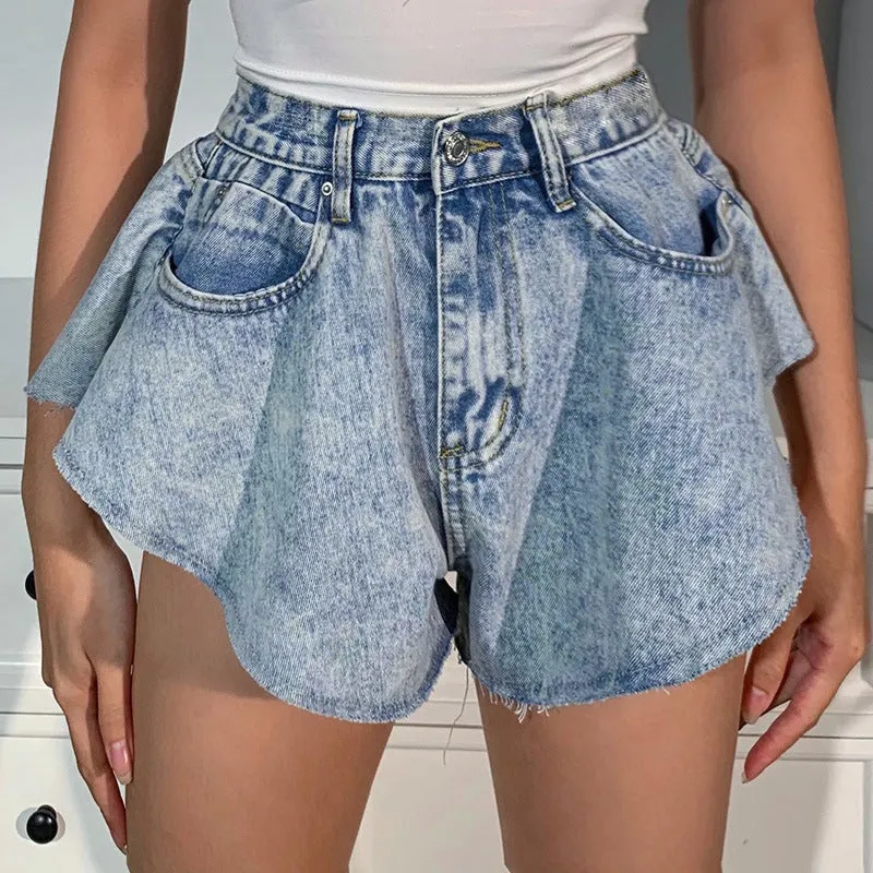 Irregular Hem Denim Shorts Jeans Hot Pants
