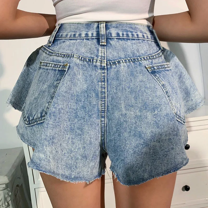 Irregular Hem Denim Shorts Jeans Hot Pants