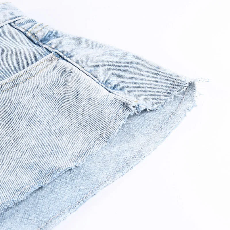 Irregular Hem Denim Shorts Jeans Hot Pants