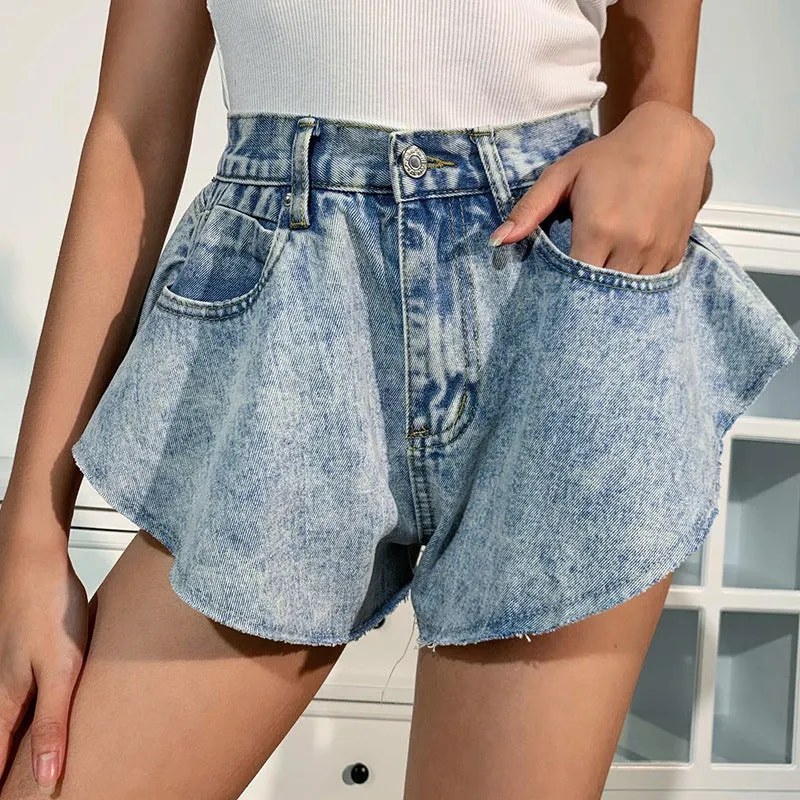 Irregular Hem Denim Shorts Jeans Hot Pants