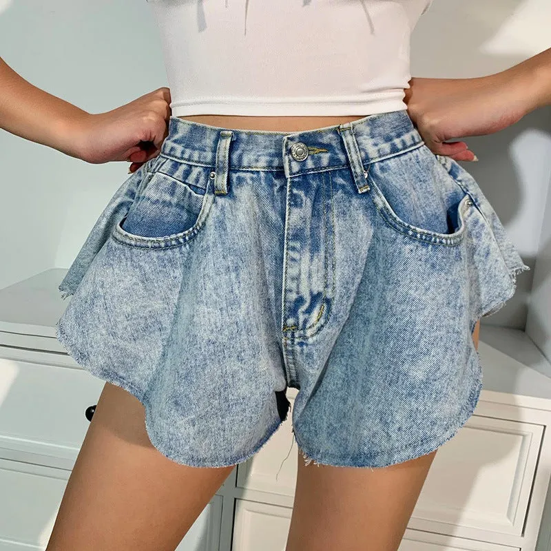 Irregular Hem Denim Shorts Jeans Hot Pants