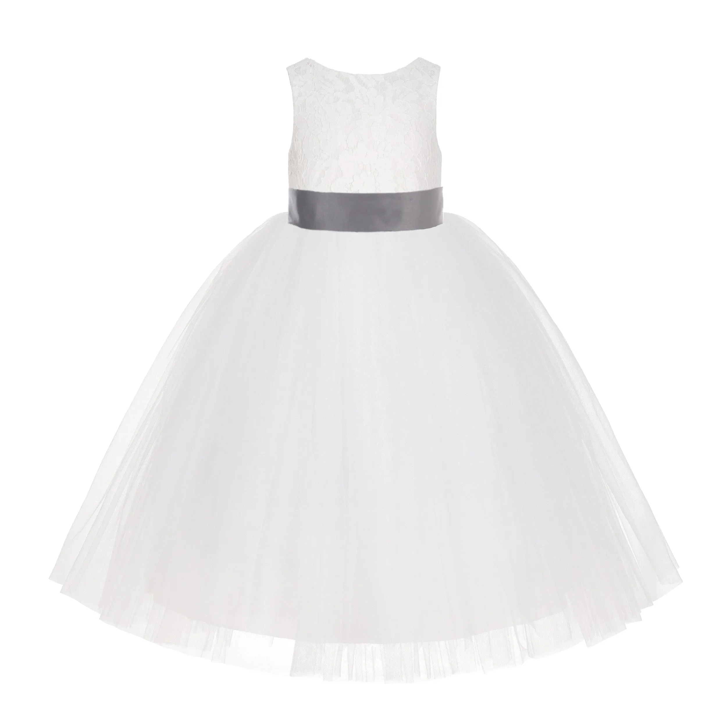 Ivory Floral Lace Flower Girl Dress Special Events Christening Pageant Gown Communion Recital LG7(3)