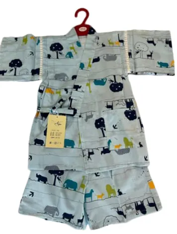 Japanese JINBEI Toddler Size 5T-6T /  Lovely "Animals" Light blue