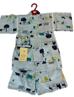 Japanese JINBEI Toddler Size 5T-6T /  Lovely "Animals" Light blue