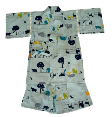 Japanese JINBEI Toddler Size 5T-6T /  Lovely "Animals" Light blue