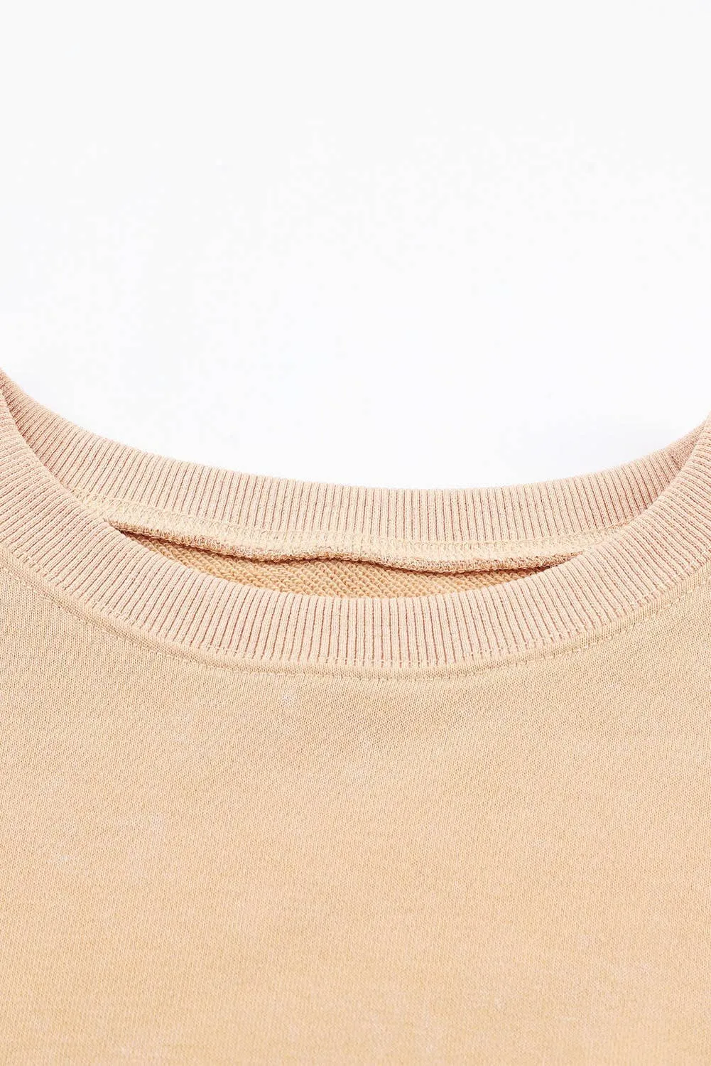 Khaki Drop Shoulder Ribbed Trim Oversized Sweatshirt: Khaki / L / 75%Polyester 25%Cotton