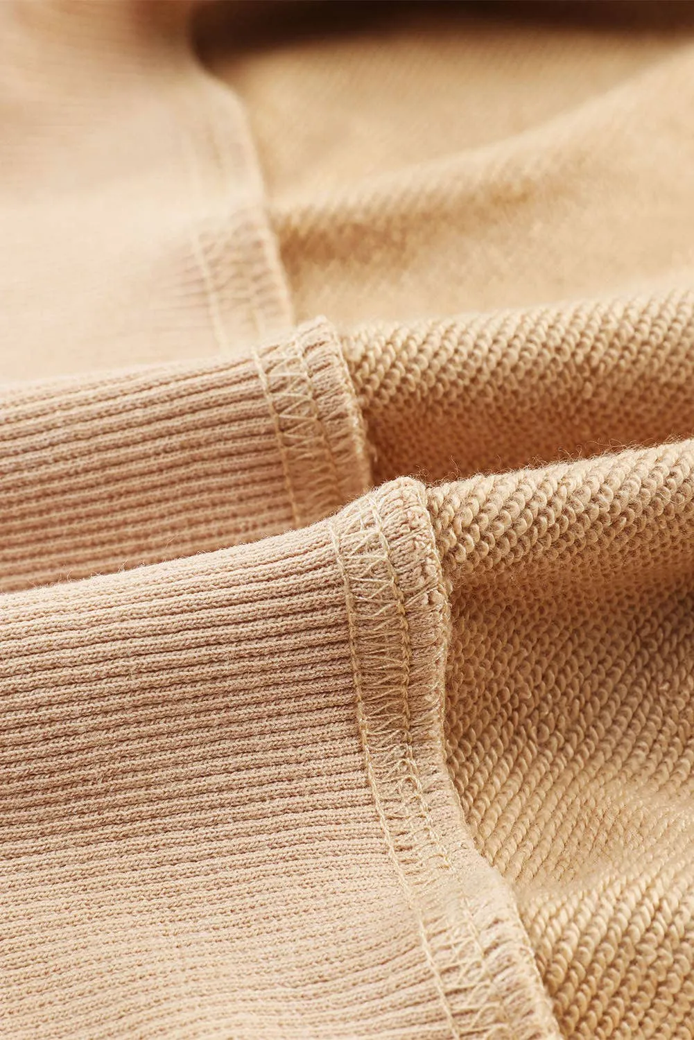 Khaki Drop Shoulder Ribbed Trim Oversized Sweatshirt: Khaki / L / 75%Polyester 25%Cotton