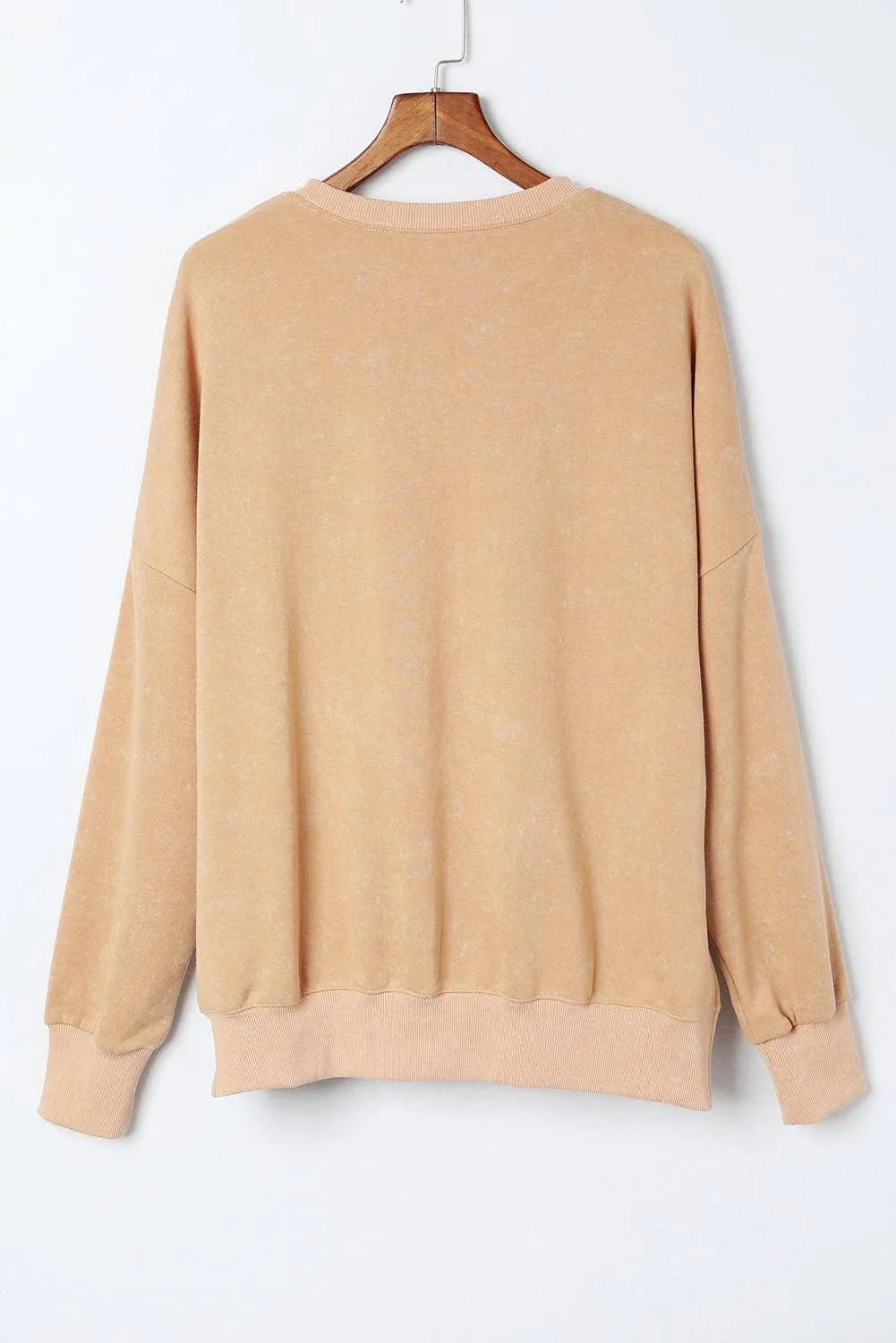 Khaki Drop Shoulder Ribbed Trim Oversized Sweatshirt: Khaki / L / 75%Polyester 25%Cotton