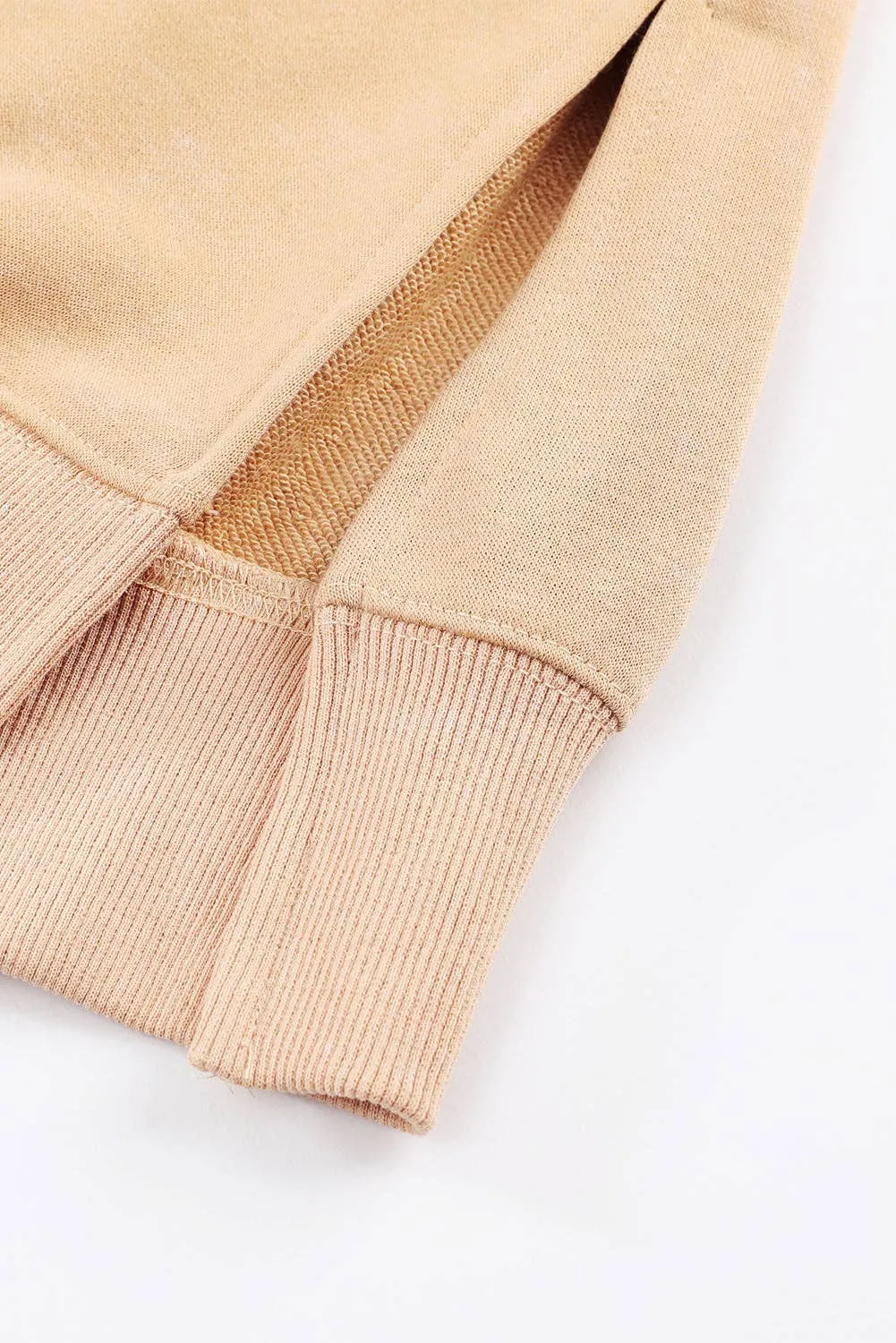 Khaki Drop Shoulder Ribbed Trim Oversized Sweatshirt: Khaki / M / 75%Polyester 25%Cotton