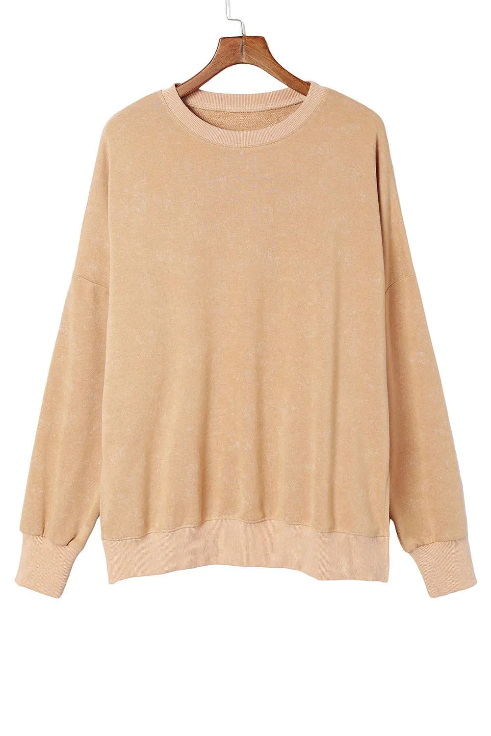 Khaki Drop Shoulder Ribbed Trim Oversized Sweatshirt: Khaki / M / 75%Polyester 25%Cotton