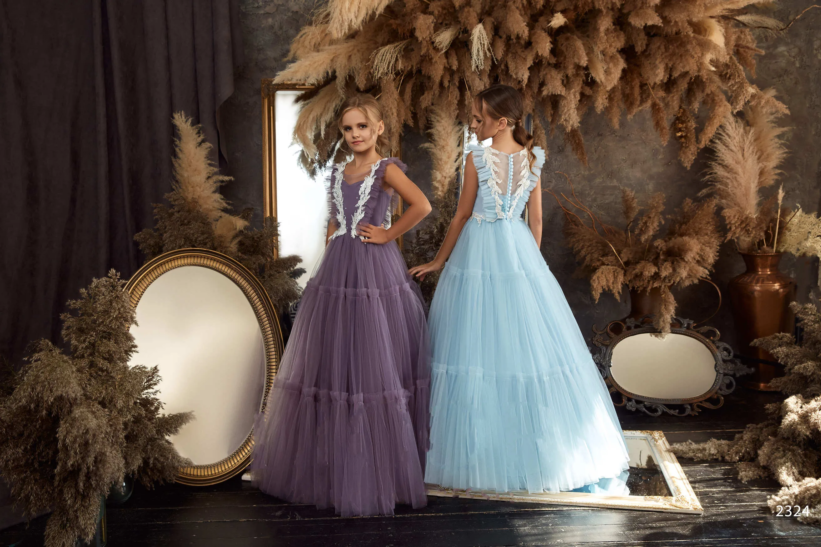 L2324 Light Blue Tulle and Lace Birthday Girl Dress