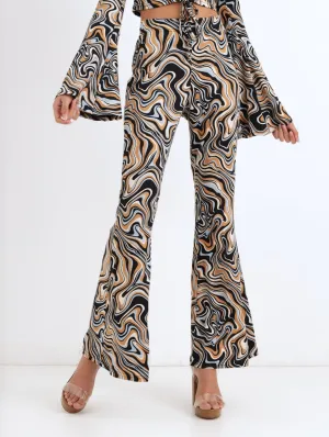 Ladies Marble Printed Flare Legging - Light Blue