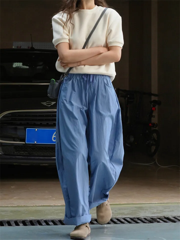 Ladies Spring Summer Drawstring Pants with Pockets