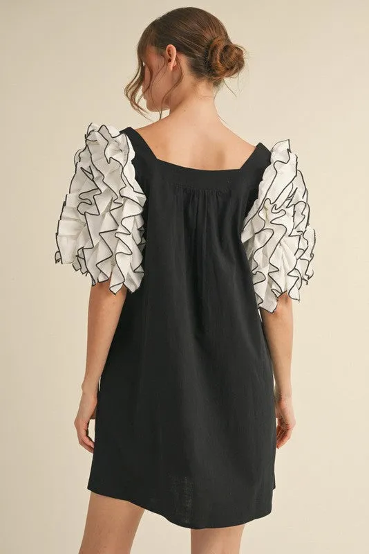 Large Ruffle Puffed Short Sleeves Dress