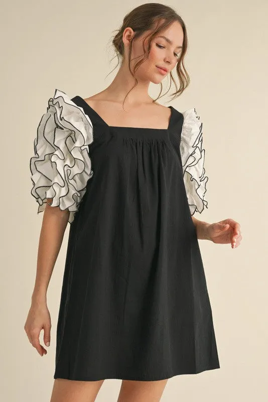 Large Ruffle Puffed Short Sleeves Dress