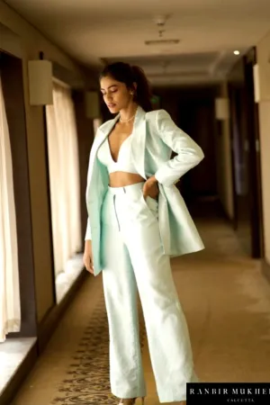 Light Blue Nysa Silk Blazer Set