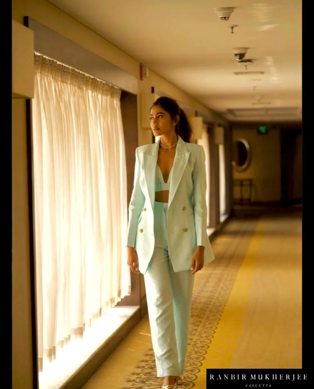 Light Blue Nysa Silk Blazer Set