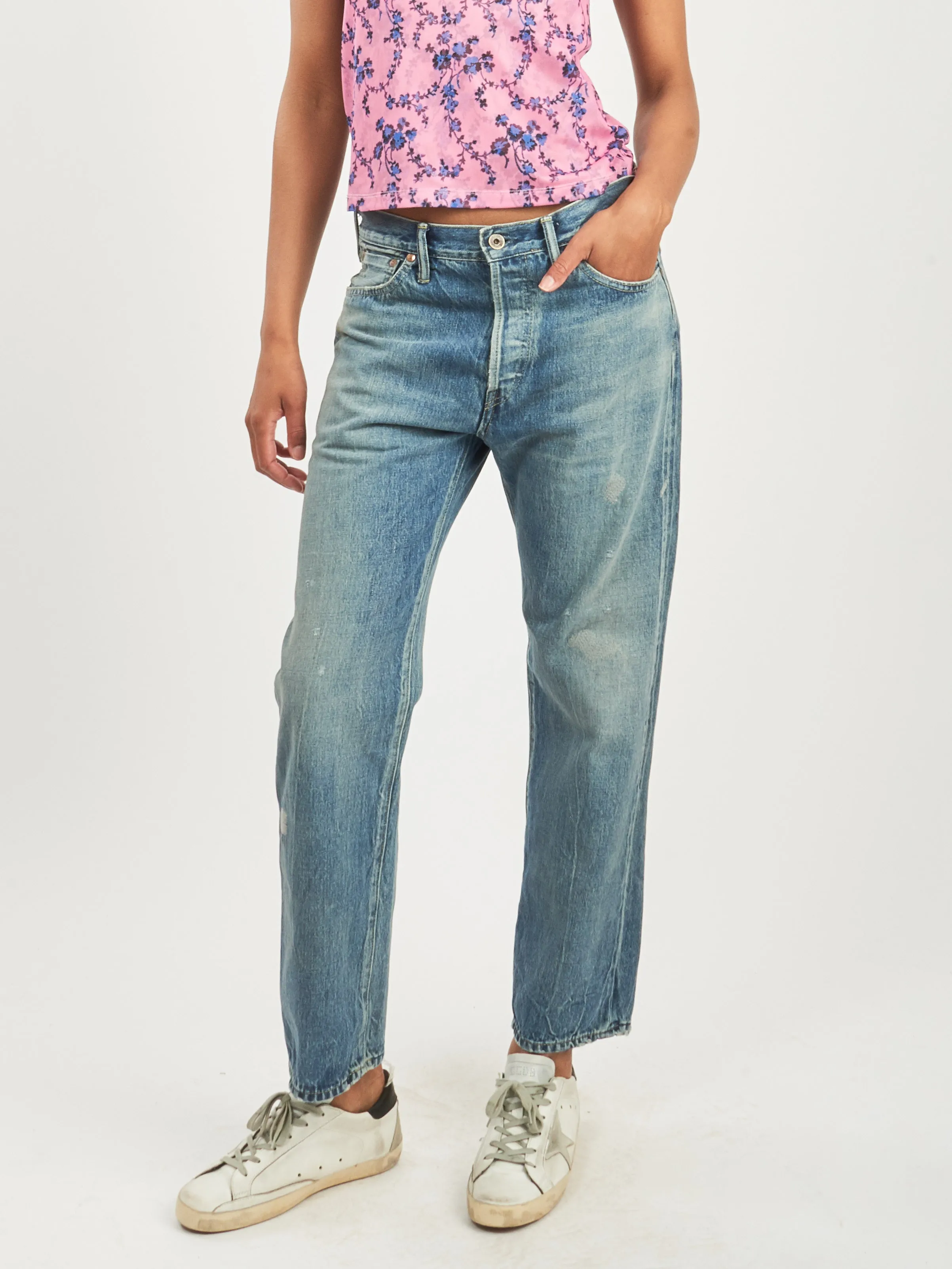Light Distress Selvedge Denim Used Ankle Cut