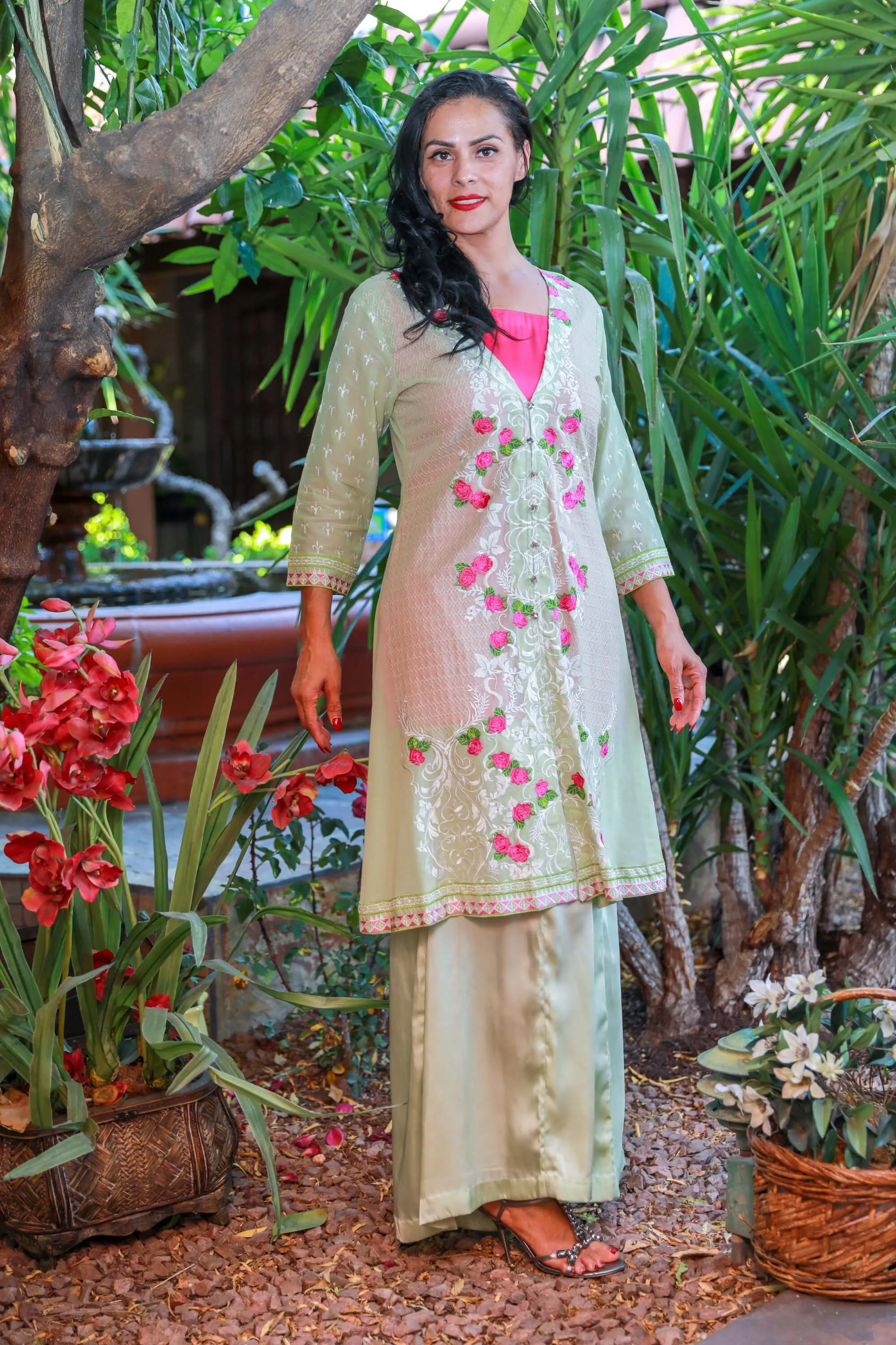 Light Green Swiss Lawn Suit-Salwar Kameez by Designer Gulahamed
