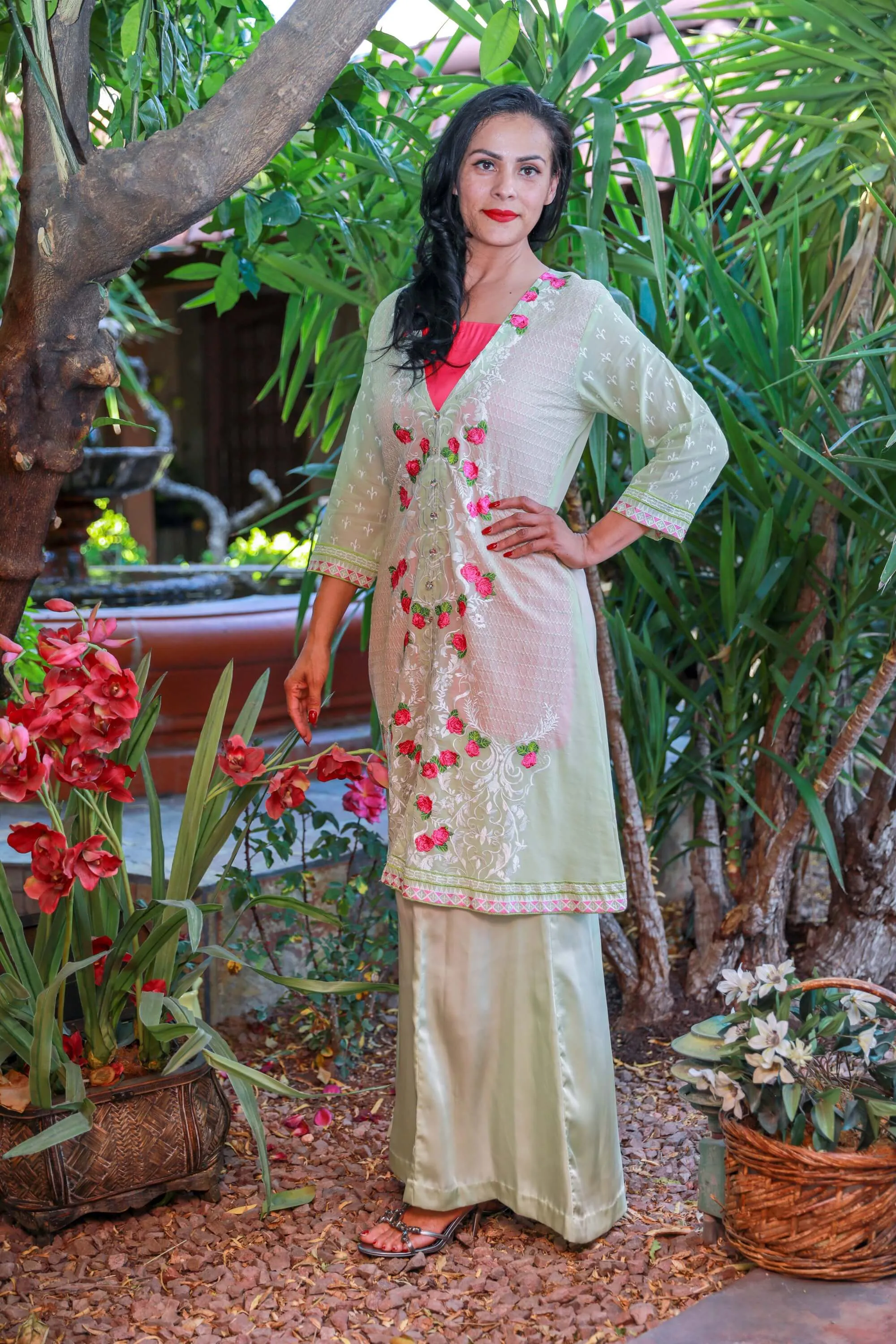 Light Green Swiss Lawn Suit-Salwar Kameez by Designer Gulahamed