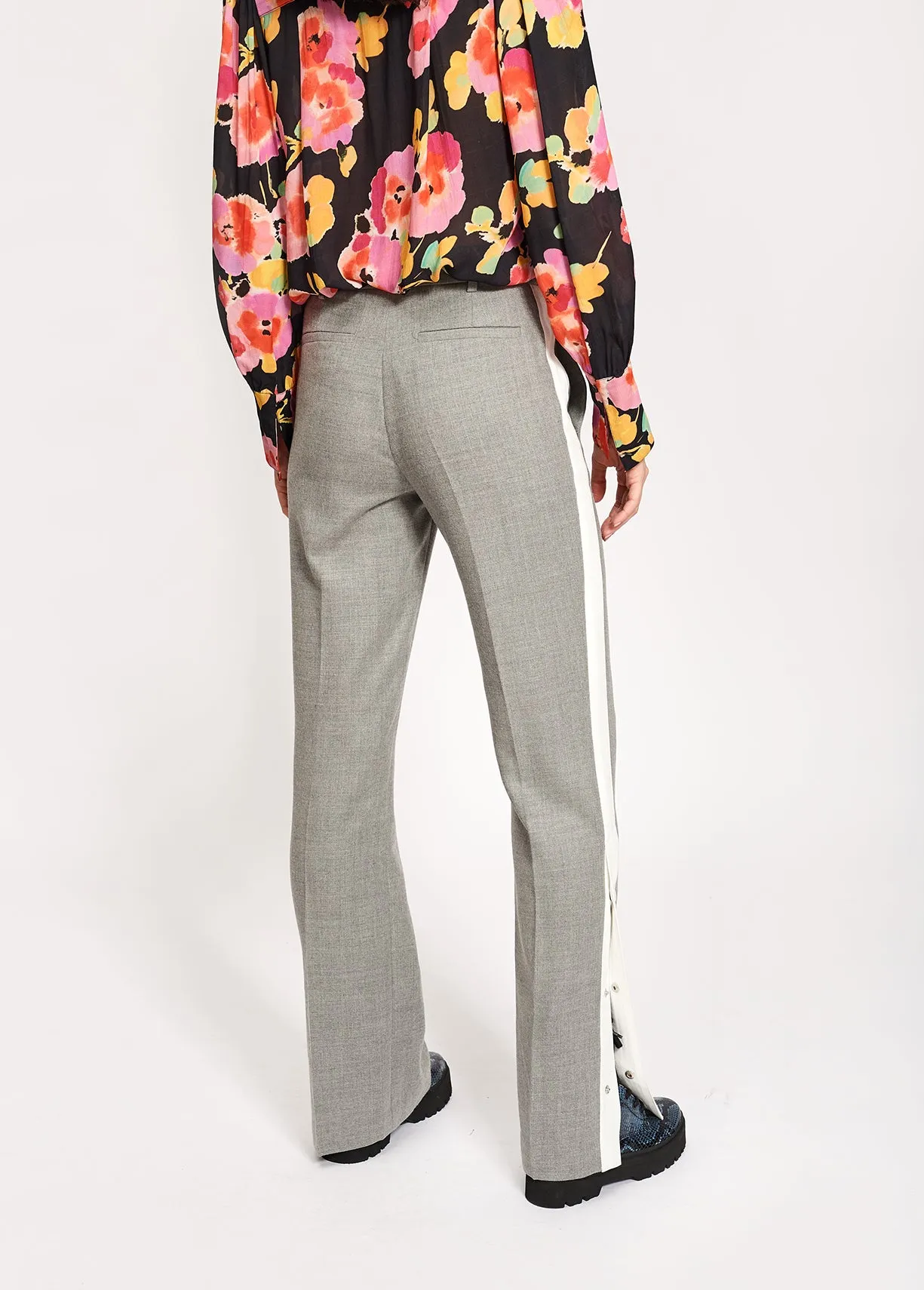 Light grey wool-blend pants with contrasting stripe