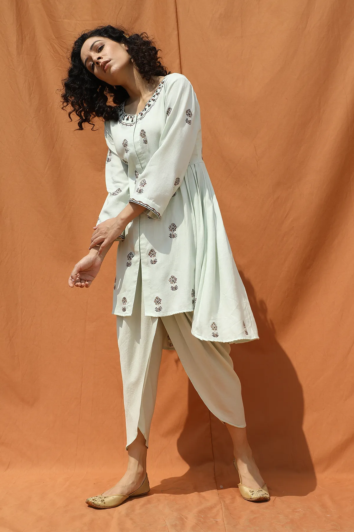 Light Mint Green Block Print Shirt and Tulip Pants
