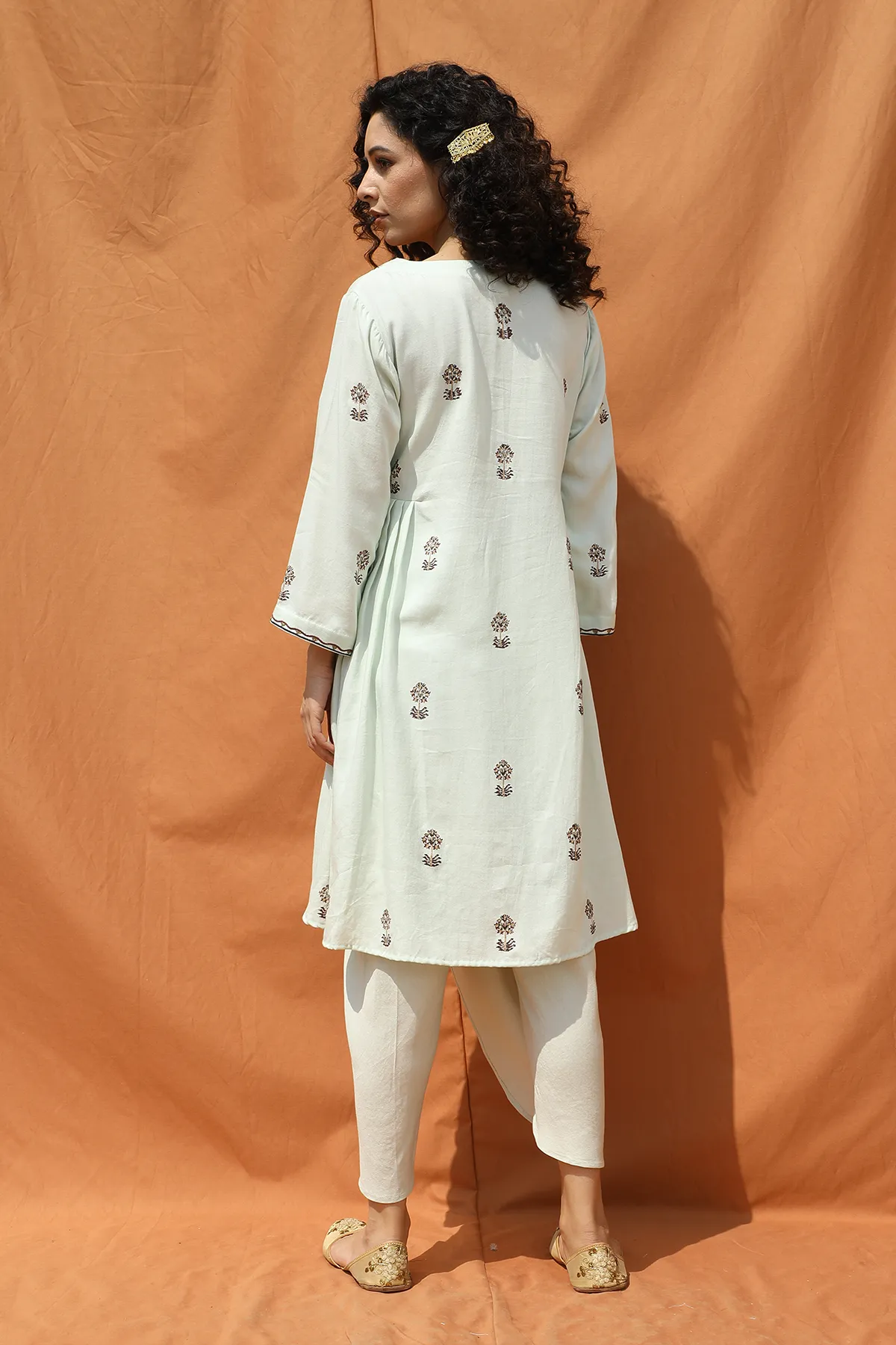 Light Mint Green Block Print Shirt and Tulip Pants