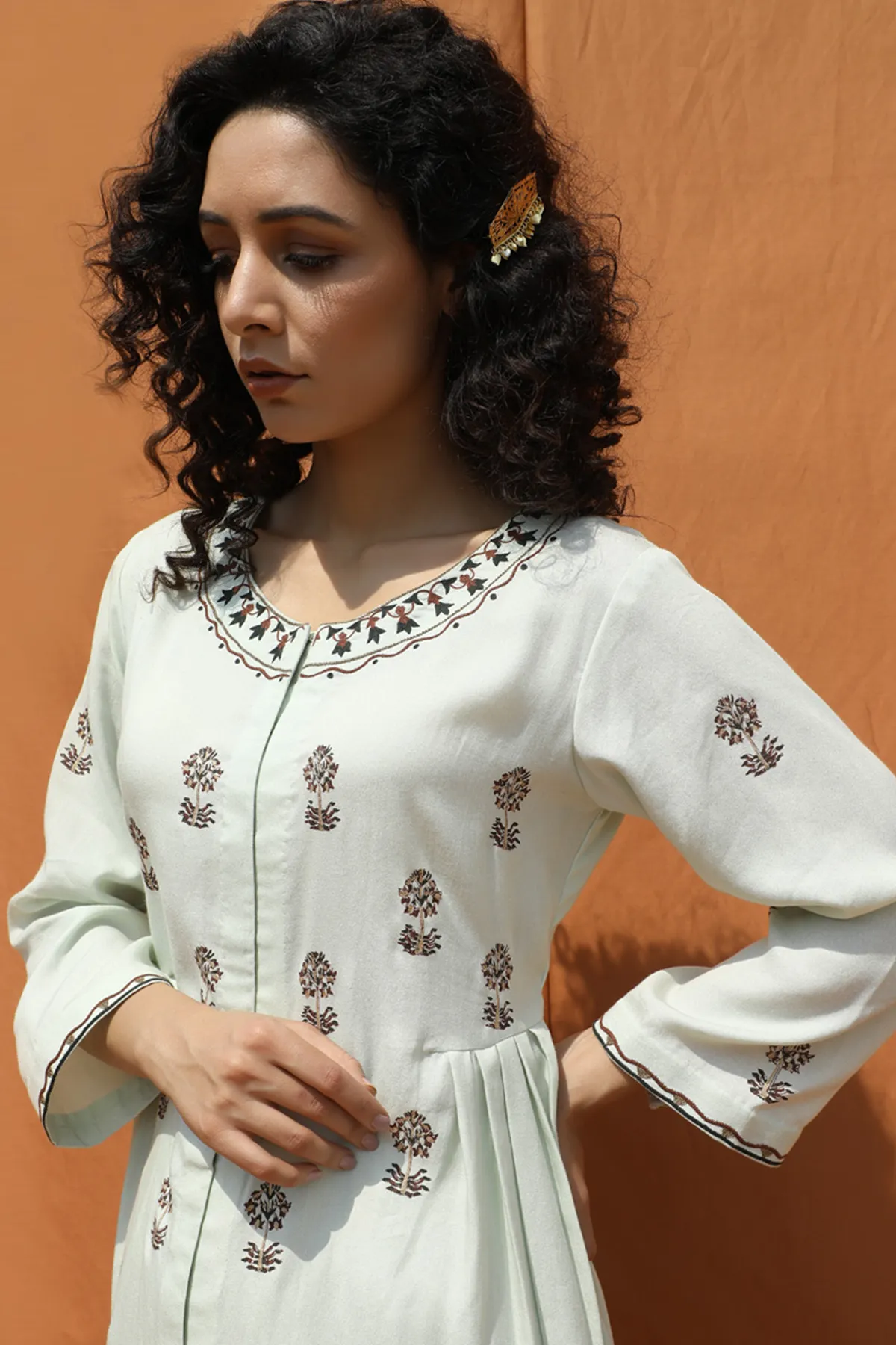Light Mint Green Block Print Shirt and Tulip Pants