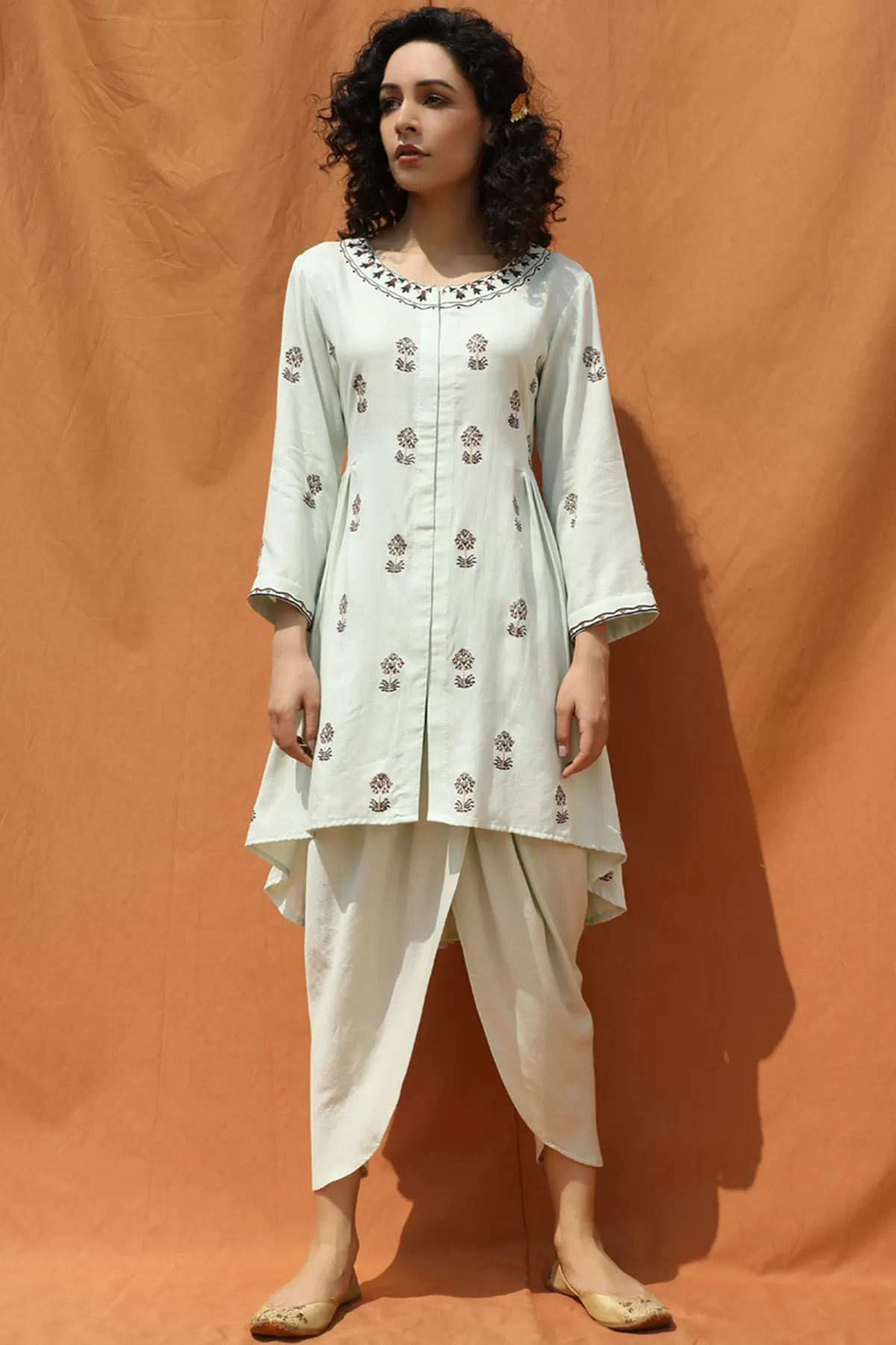 Light Mint Green Block Print Shirt and Tulip Pants