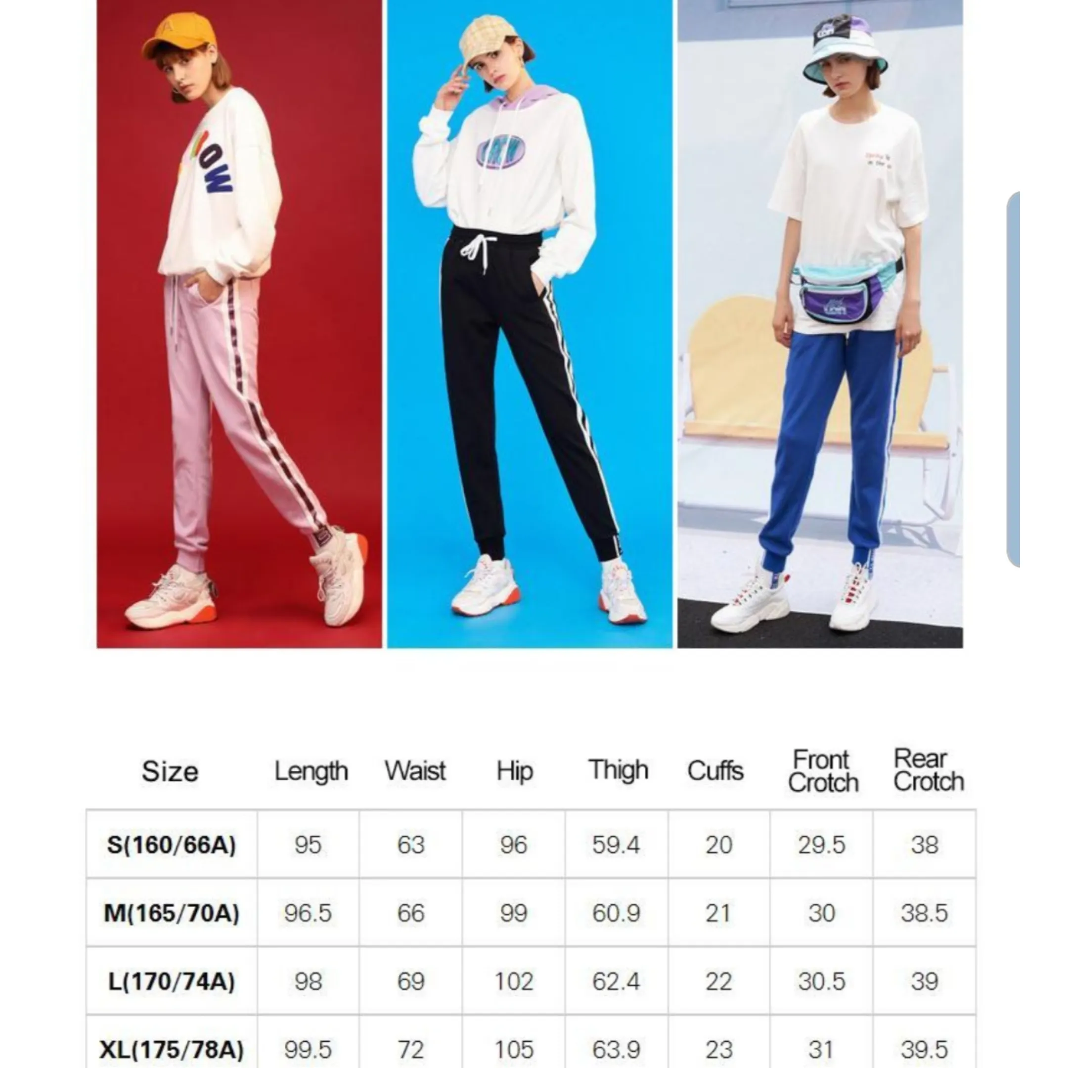 Light purple trackpants with white stripes