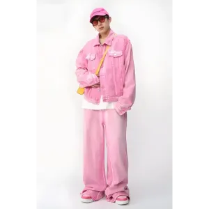 Light Wash Y2K Denim Jacket and Baggy Pants Set