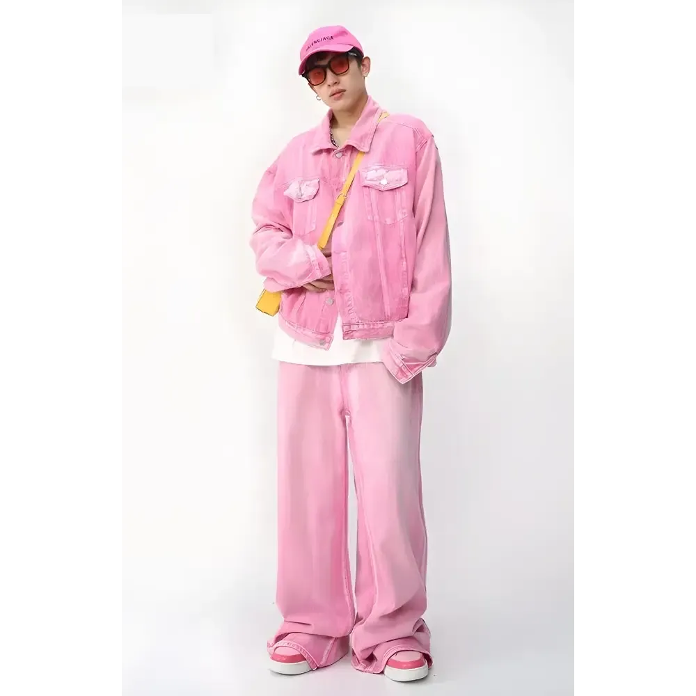 Light Wash Y2K Denim Jacket and Baggy Pants Set