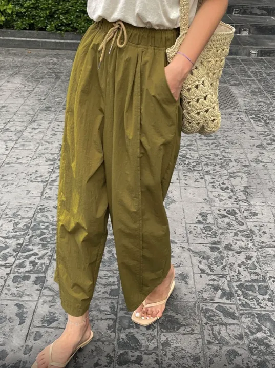 Light Weight Crunch Wide Pants w/ Waist Band (바스락소재)