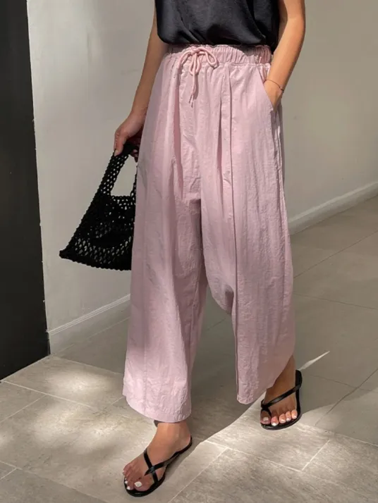 Light Weight Crunch Wide Pants w/ Waist Band (바스락소재)