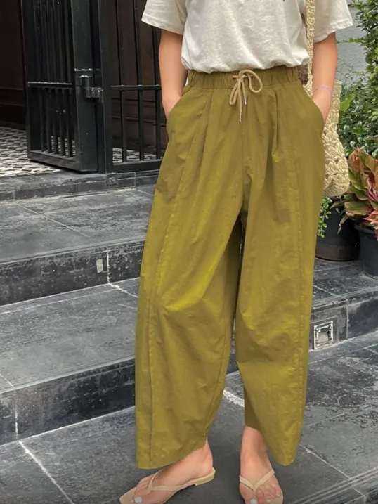 Light Weight Crunch Wide Pants w/ Waist Band (바스락소재)
