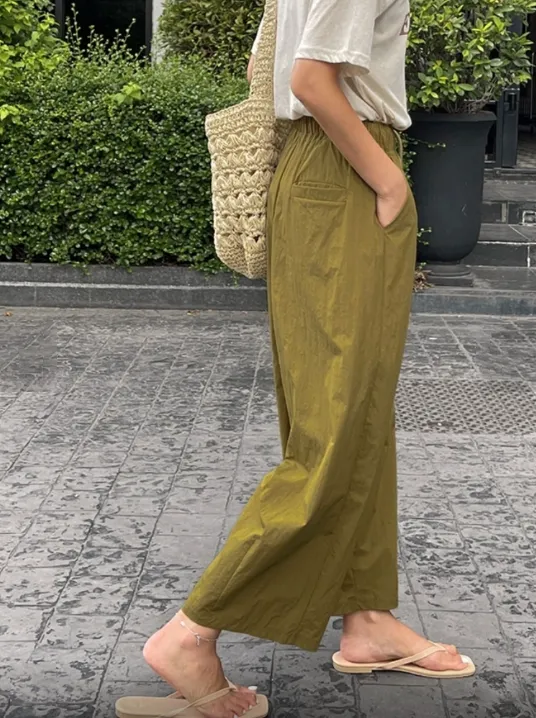 Light Weight Crunch Wide Pants w/ Waist Band (바스락소재)