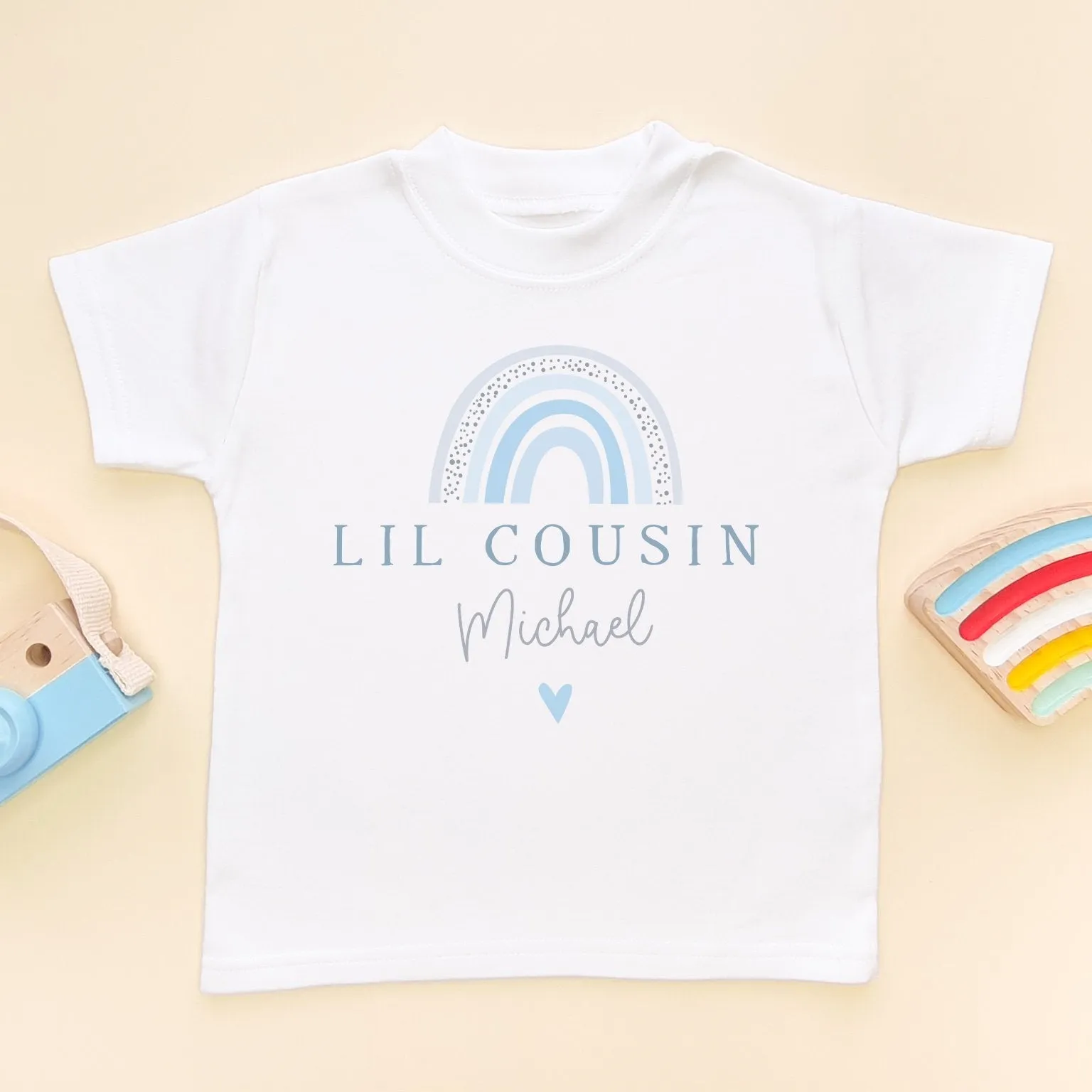Lil Cousin Blue Boho Rainbow Personalised Toddler & Kids T Shirt
