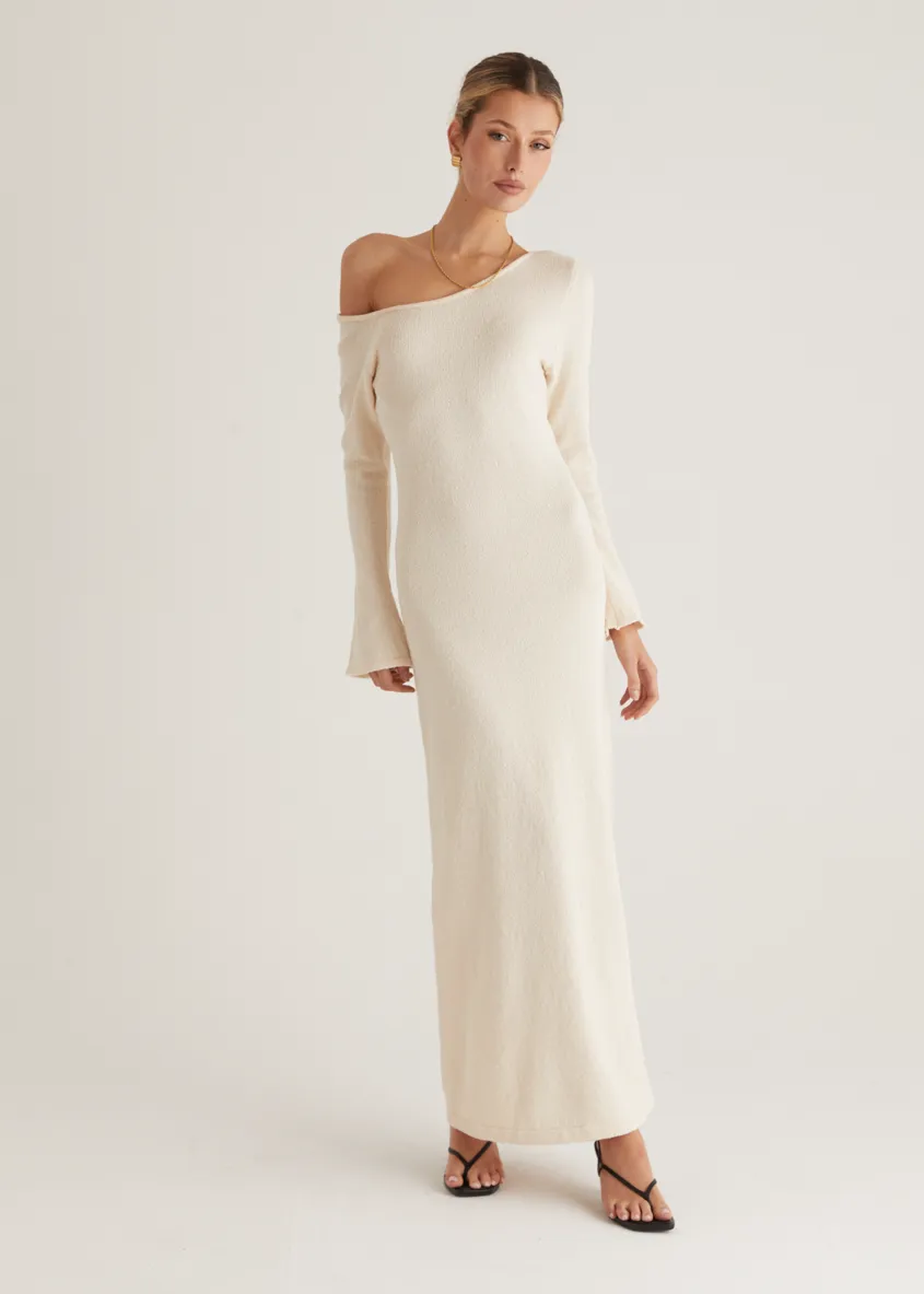 Loco One Shoulder Knit Maxi Dress - Cream