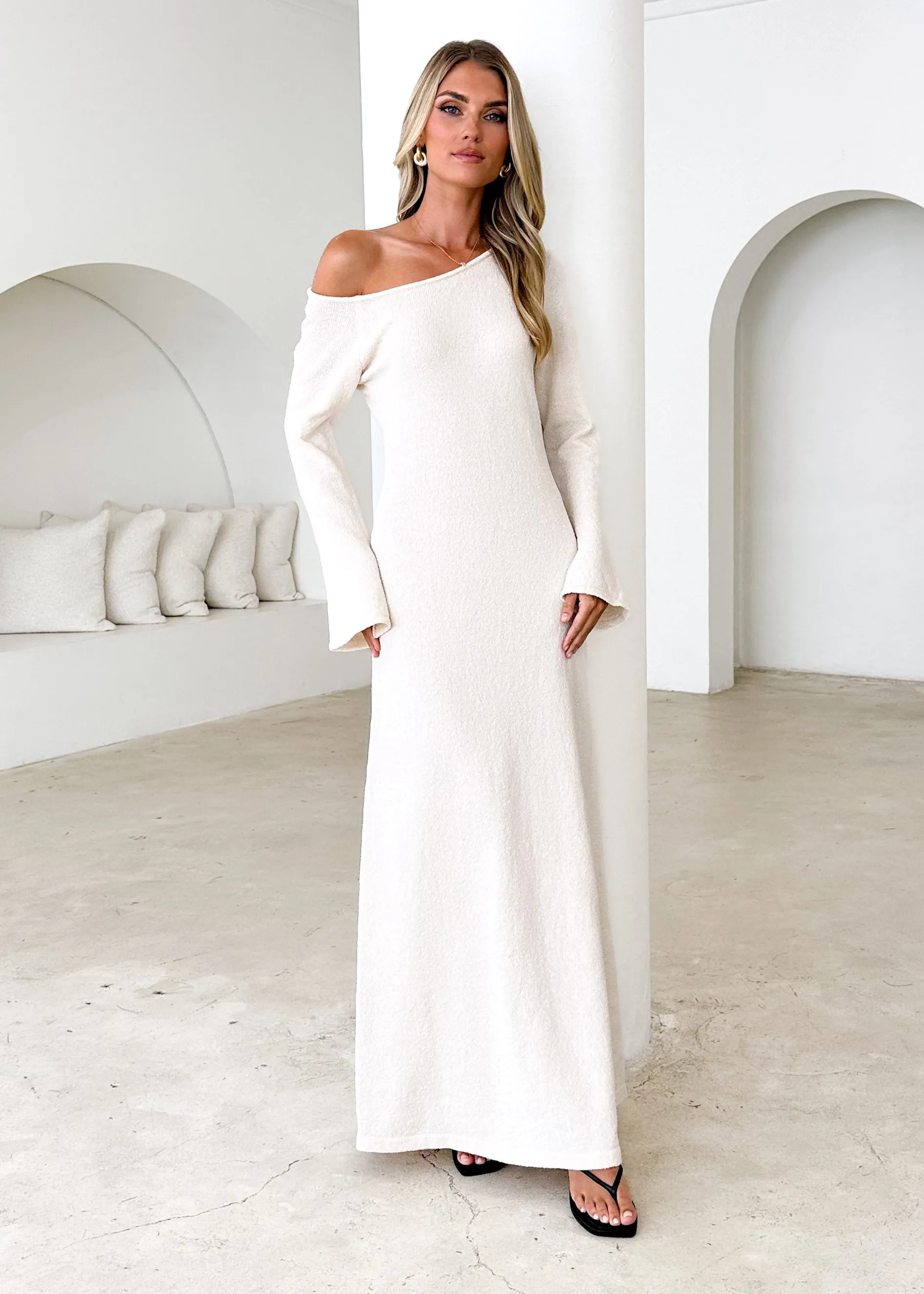 Loco One Shoulder Knit Maxi Dress - Cream
