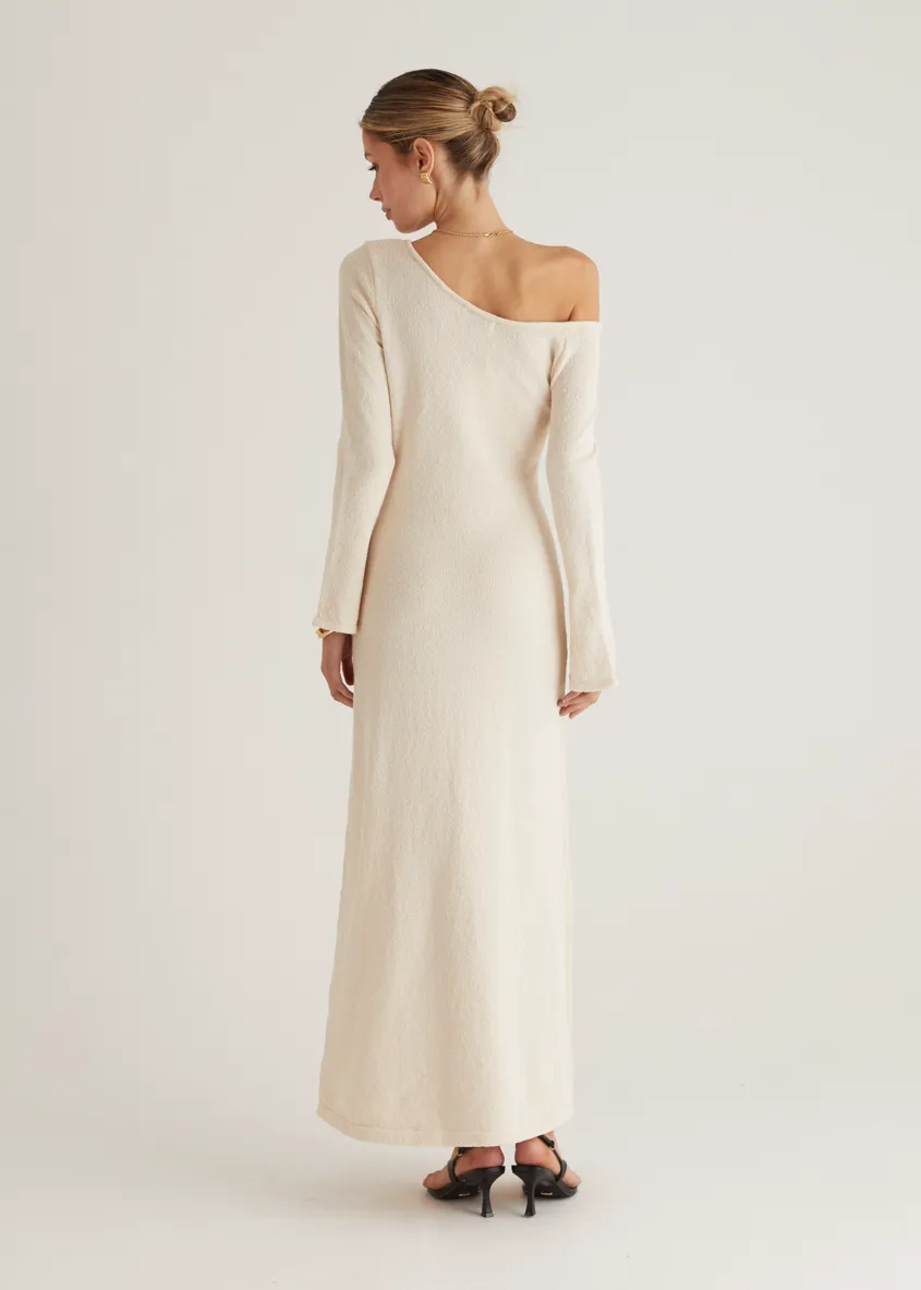 Loco One Shoulder Knit Maxi Dress - Cream