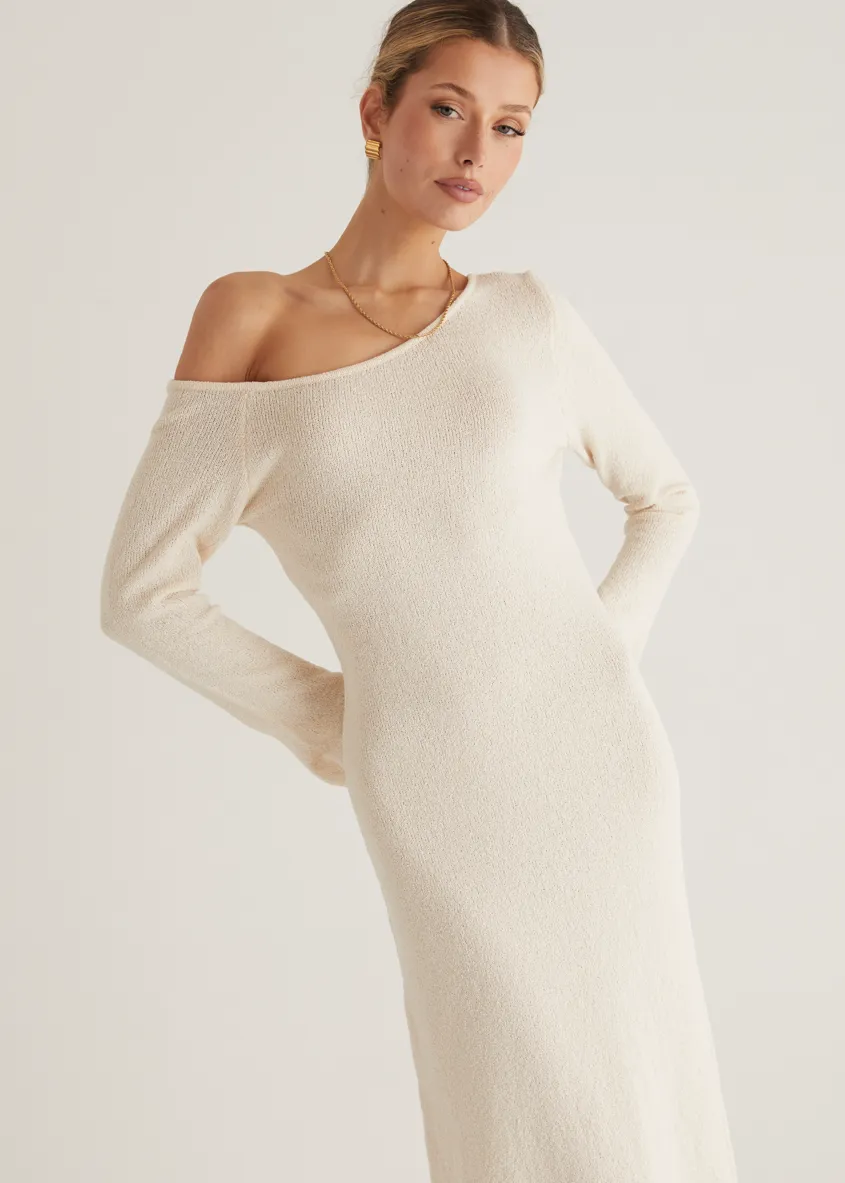 Loco One Shoulder Knit Maxi Dress - Cream