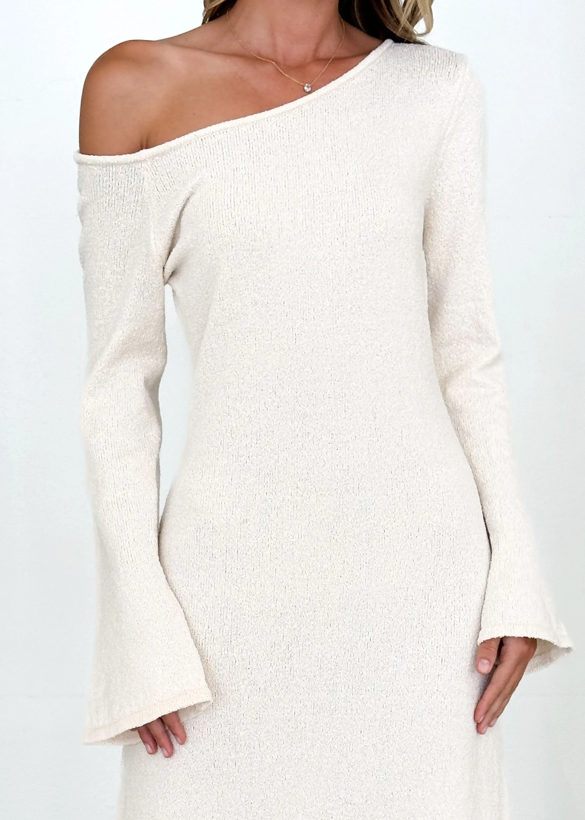 Loco One Shoulder Knit Maxi Dress - Cream