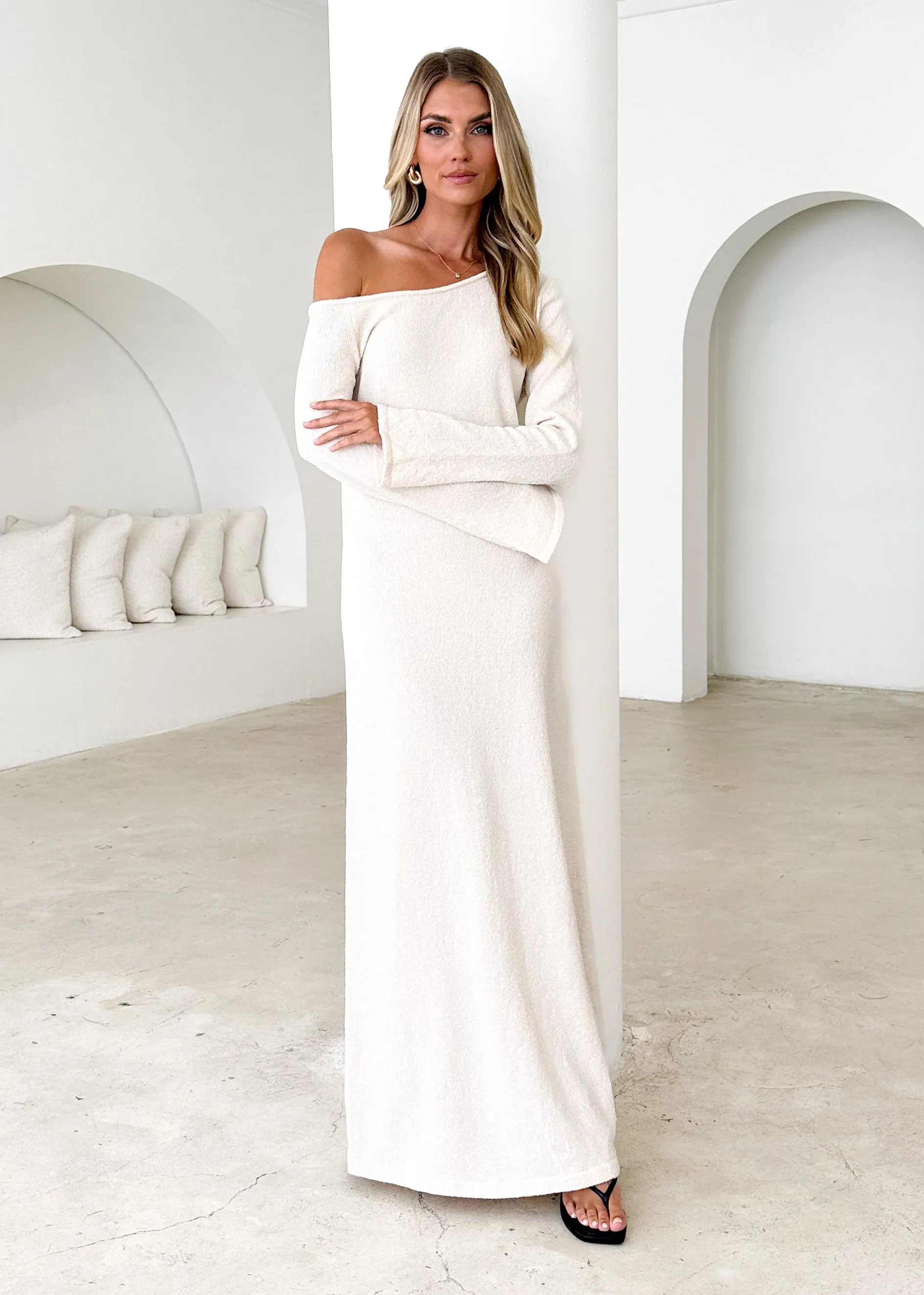 Loco One Shoulder Knit Maxi Dress - Cream