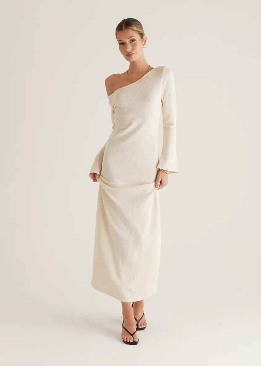 Loco One Shoulder Knit Maxi Dress - Cream
