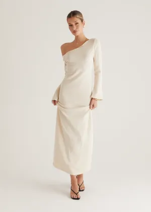 Loco One Shoulder Knit Maxi Dress - Cream