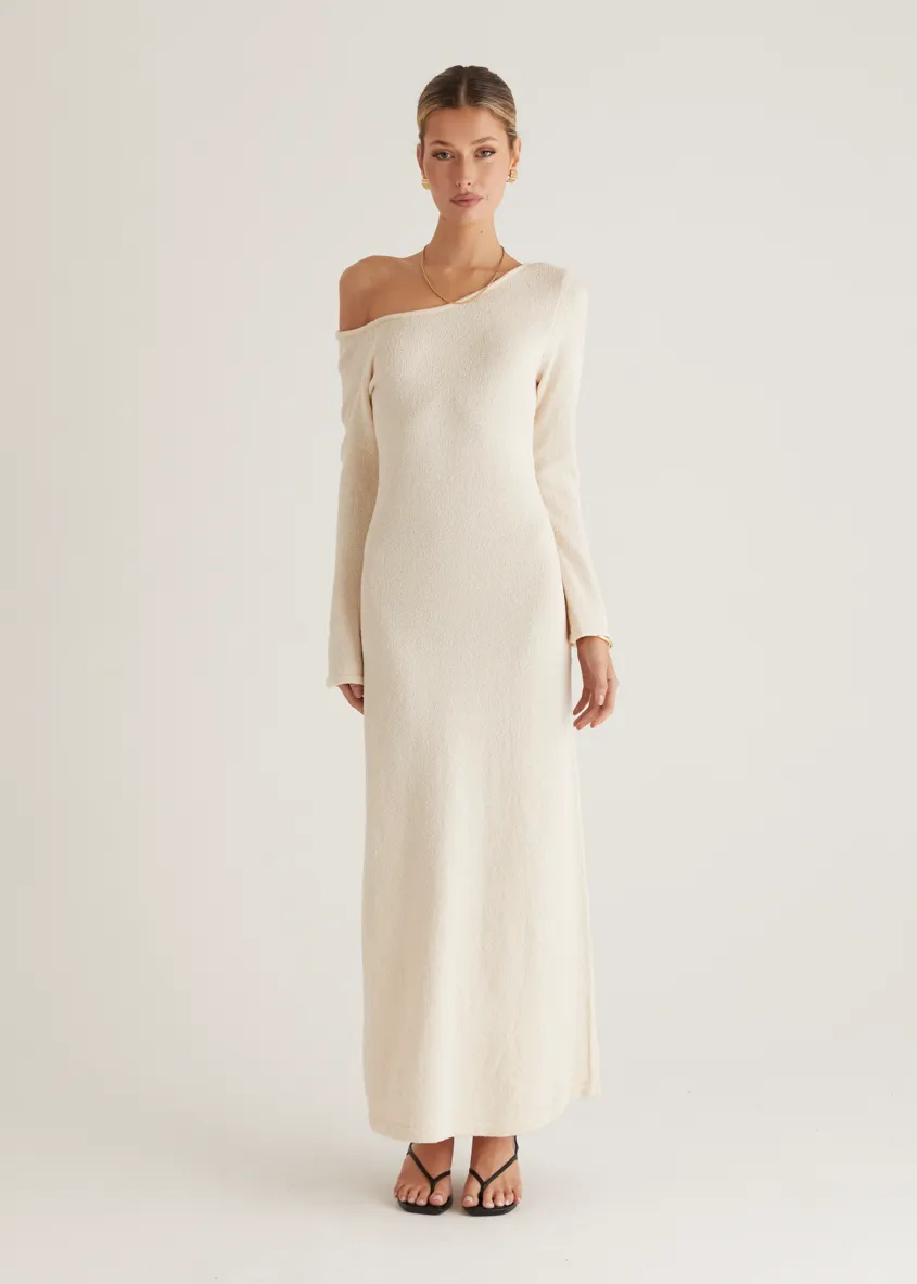 Loco One Shoulder Knit Maxi Dress - Cream