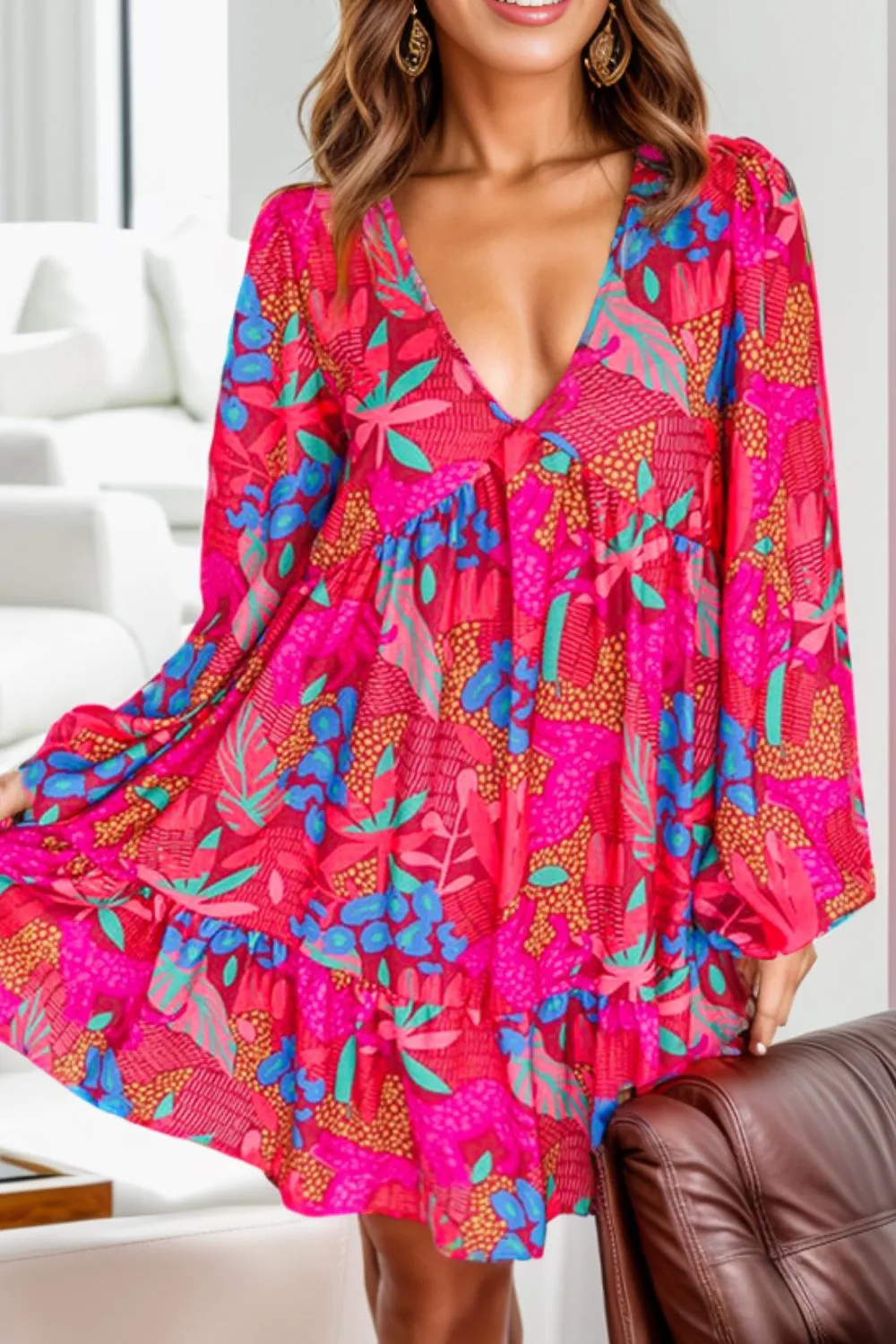 Lola Printed Balloon Sleeve Mini Dress
